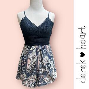 Derek‎ Heart Navy Crochet Top Romper, Size S, MSRP $25